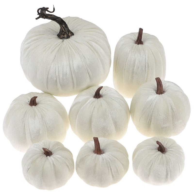 Gresorth Gresorth 8pcs Assorted Size Fake Handmade White Velvet Pumpkins Artificial Fall Harvest Halloween Decoration for Home Kitchen Farmhouse Thanksgiving Wedding Festival  - Image 2