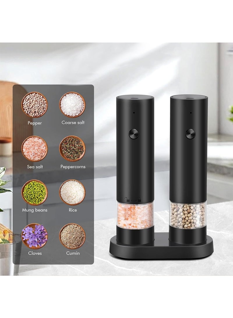ليون هوم مجموعة مطحنة الملح والفلفل الكهربائية، مطحنة فلفل قابلة لإعادة الشحن مع درجة خشونة قابلة للتعديل - مطحنة توابل أوتوماتيكية تعمل بالبطارية - Image 4