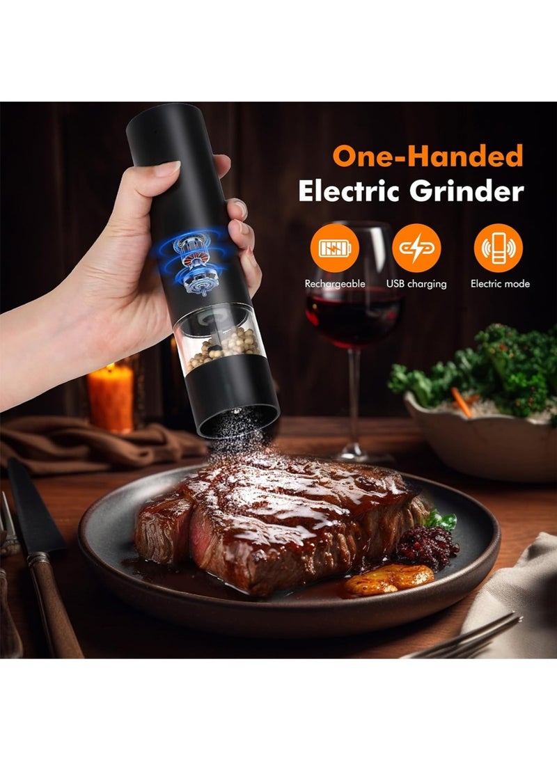 ليون هوم مجموعة مطحنة الملح والفلفل الكهربائية، مطحنة فلفل قابلة لإعادة الشحن مع درجة خشونة قابلة للتعديل - مطحنة توابل أوتوماتيكية تعمل بالبطارية - Image 2