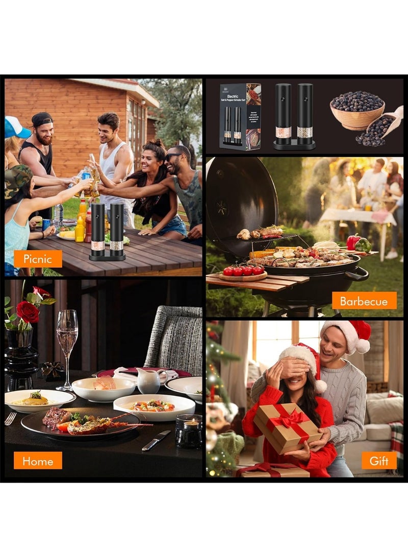 ليون هوم مجموعة مطحنة الملح والفلفل الكهربائية، مطحنة فلفل قابلة لإعادة الشحن مع درجة خشونة قابلة للتعديل - مطحنة توابل أوتوماتيكية تعمل بالبطارية - Image 5