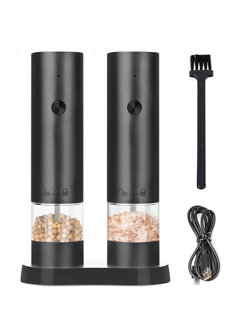 ليون هوم مجموعة مطحنة الملح والفلفل الكهربائية، مطحنة فلفل قابلة لإعادة الشحن مع درجة خشونة قابلة للتعديل - مطحنة توابل أوتوماتيكية تعمل بالبطارية - Image 1