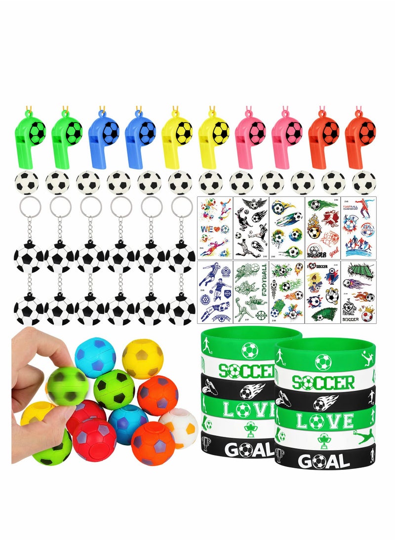 Generic Soccer Party Favors Set 80 PCS Soccer Toys Whistle Fidget Spinner Silicone Bracelet Tattoo Stickers Eraser Keychains for Soccer Theme Birthday Party Goodie Bags Fillers Sports Party Supplies  - Image 1