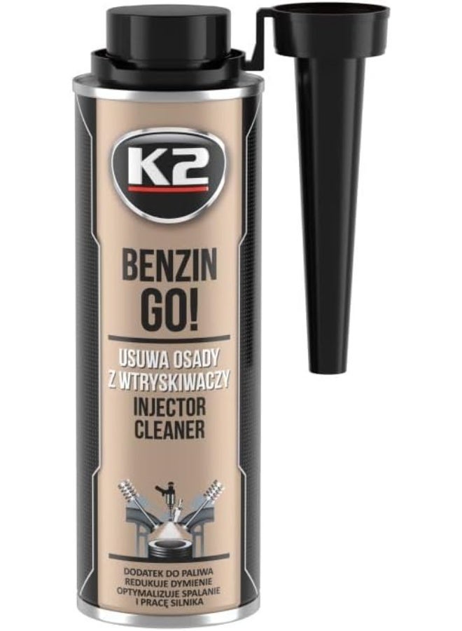 كي 2 K2 BENZIN GO! منظف حاقنات الوقود لمحركات البنزين، 250 مل – يُحسّن أداء المحرك، ويمنع فقدان القوة، ويحمي من التآكل. - Image 1