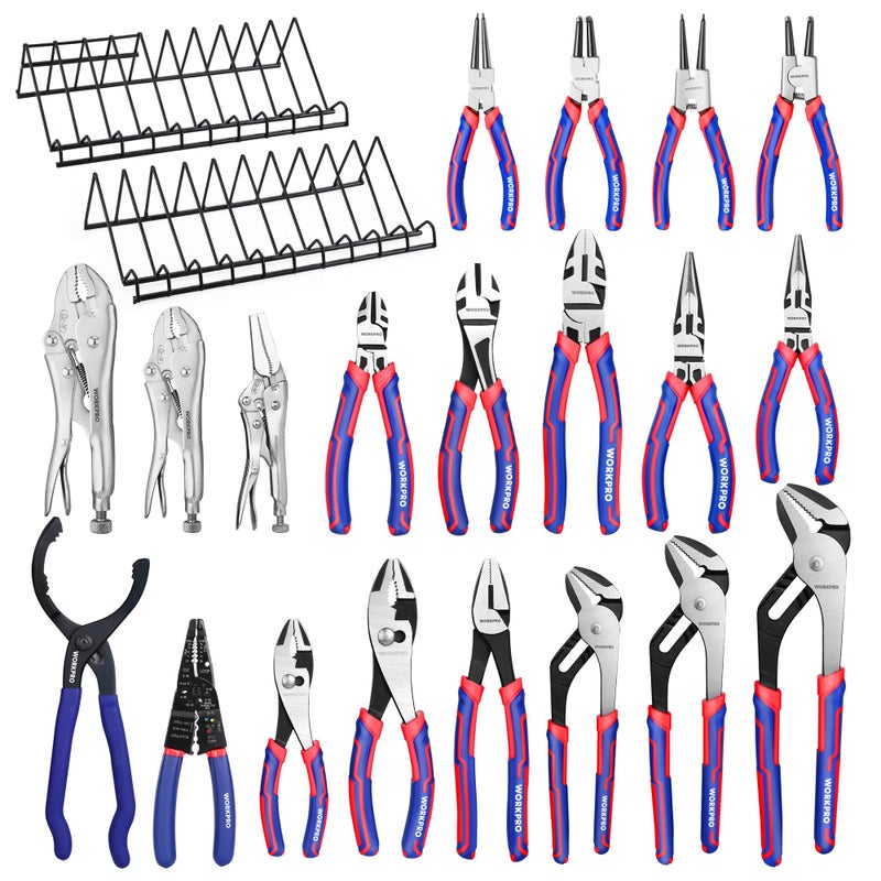 WORKPRO Pliers Set, 20 Pieces Pliers Tool Set with 2 Packs Organizer Rack, Slip Joint Pliers, Channel Locks Plier and Vise Grip Plier Assortment for Home, Garage, Mechanics & DIY Projects - Image 1