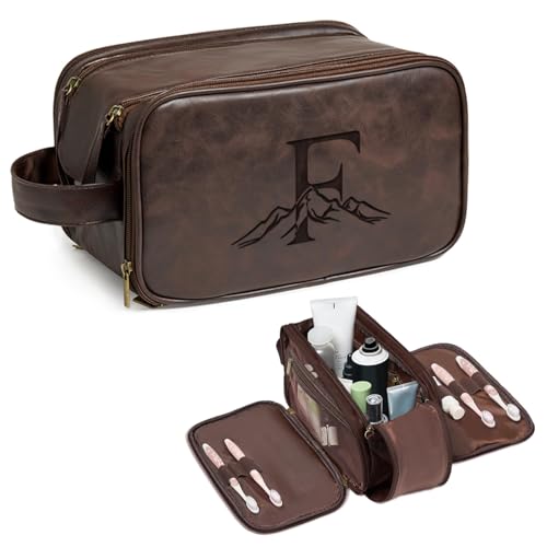 Janhavi Gifts for Him Personalized Initials MountainWaterproof Toiletry Bag For Shower Caddy Makeup Organizer Travel Bag Mens Accessories Case Mens Travel Bag Toiletry Dark Brown F - Image 1