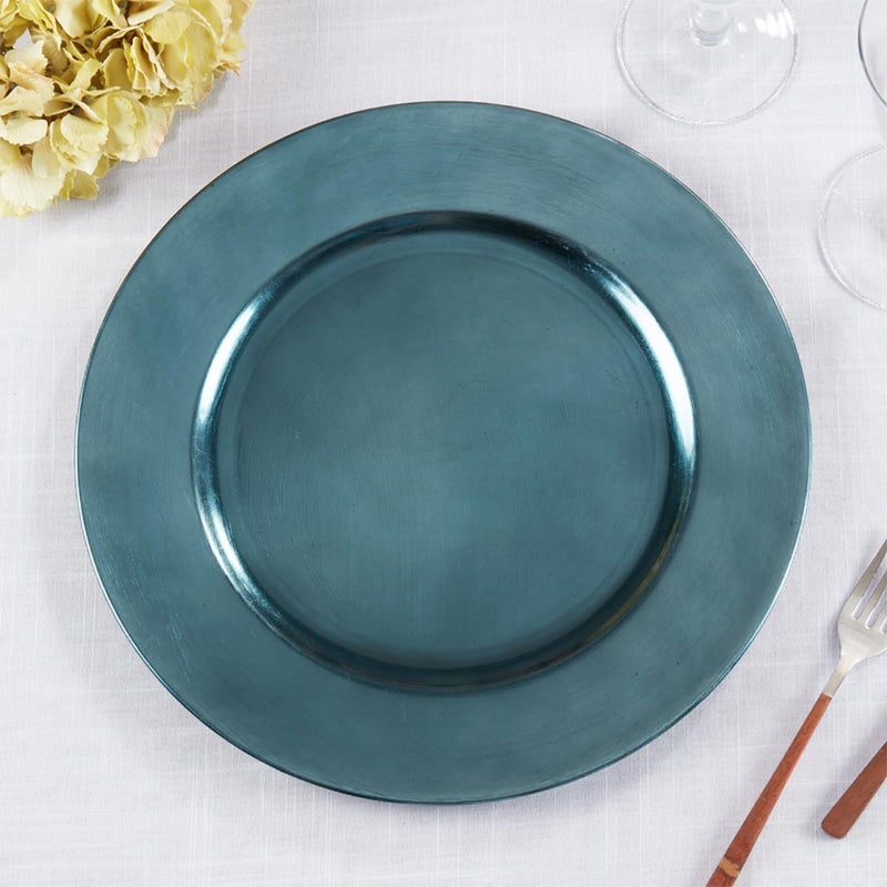 Fennco Styles Classic Rustic Design Holiday Decorative Charger Plates 13 Round Set of 4 Teal - Image 3
