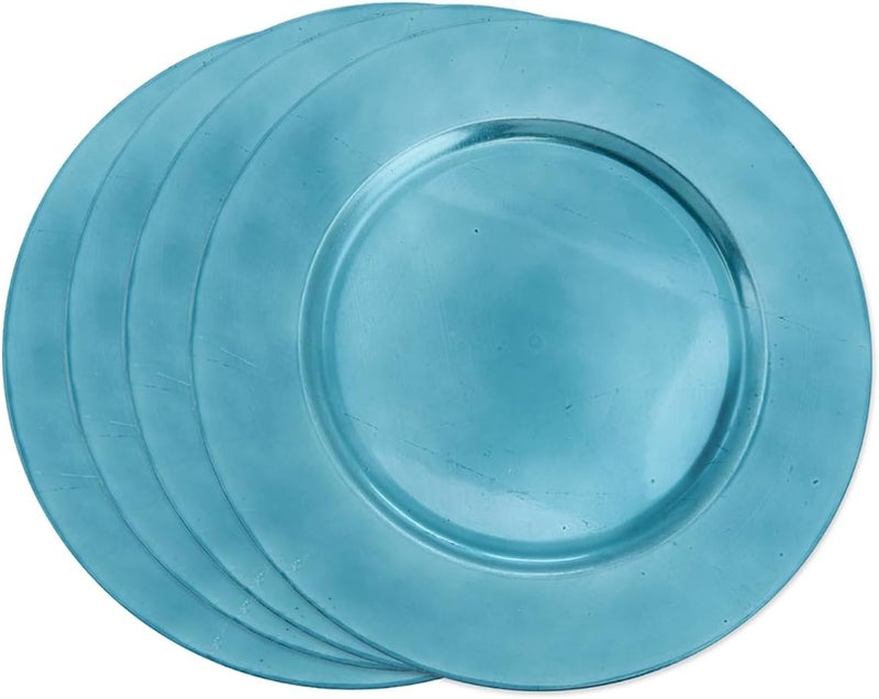 Fennco Styles Classic Rustic Design Holiday Decorative Charger Plates 13 Round Set of 4 Teal - Image 1