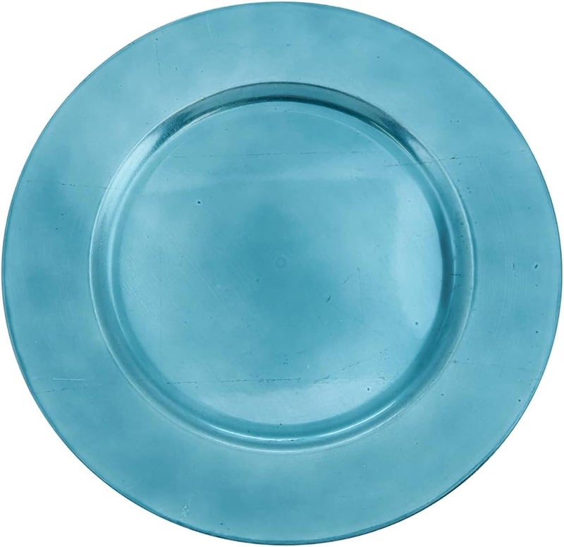 Fennco Styles Classic Rustic Design Holiday Decorative Charger Plates 13 Round Set of 4 Teal - Image 2