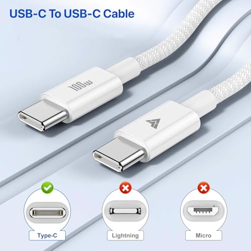 DR VAKU® 100w PD Braided Type C To Type C Cable 2M Fast Charging High Speed Data Transfer for iPhone, MacBook, Monitor, Laptop, iPad, Tablets, Samsung, Hp, Dell, Microsoft,Lenovo Type C Devices-White - Image 4