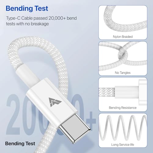 DR VAKU® 100w PD Braided Type C To Type C Cable 2M Fast Charging High Speed Data Transfer for iPhone, MacBook, Monitor, Laptop, iPad, Tablets, Samsung, Hp, Dell, Microsoft,Lenovo Type C Devices-White - Image 3