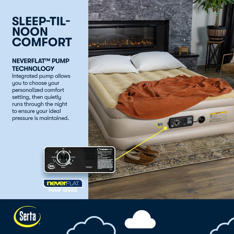 Serta Raised Air Mattress with Never Flat Pump | Size: Queen 18" | Luxury Inflatable Mattress - Built in Air Pump to Ensure a Good Nightâ€™s Rest | Heavy Duty Blow Up Mattress with Self Inflating Pump - Image 2