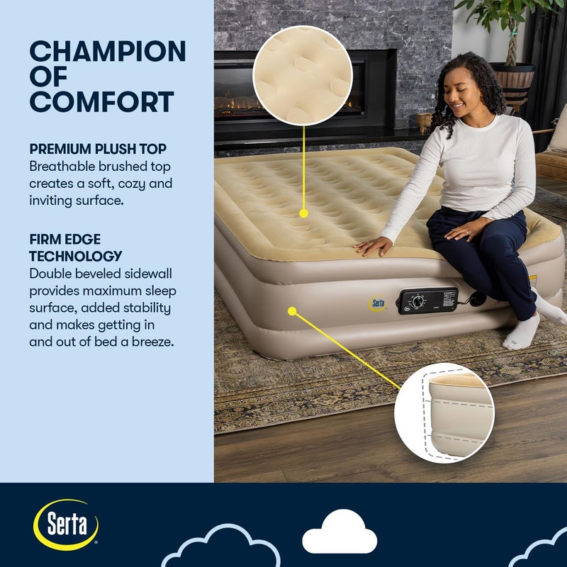 Serta Raised Air Mattress with Never Flat Pump | Size: Queen 18" | Luxury Inflatable Mattress - Built in Air Pump to Ensure a Good Nightâ€™s Rest | Heavy Duty Blow Up Mattress with Self Inflating Pump - Image 3