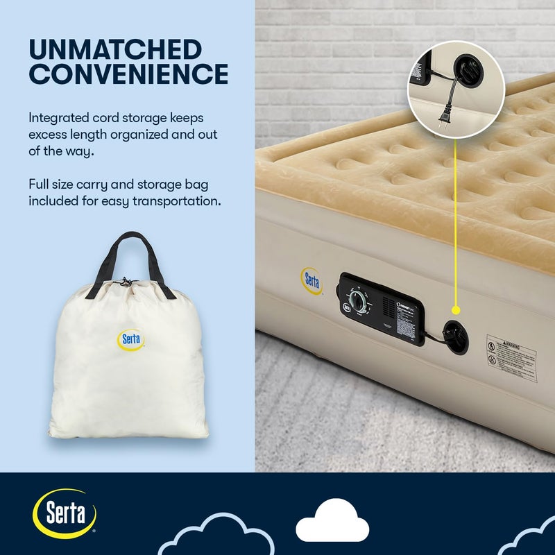 Serta Raised Air Mattress with Never Flat Pump | Size: Queen 18" | Luxury Inflatable Mattress - Built in Air Pump to Ensure a Good Nightâ€™s Rest | Heavy Duty Blow Up Mattress with Self Inflating Pump - Image 5