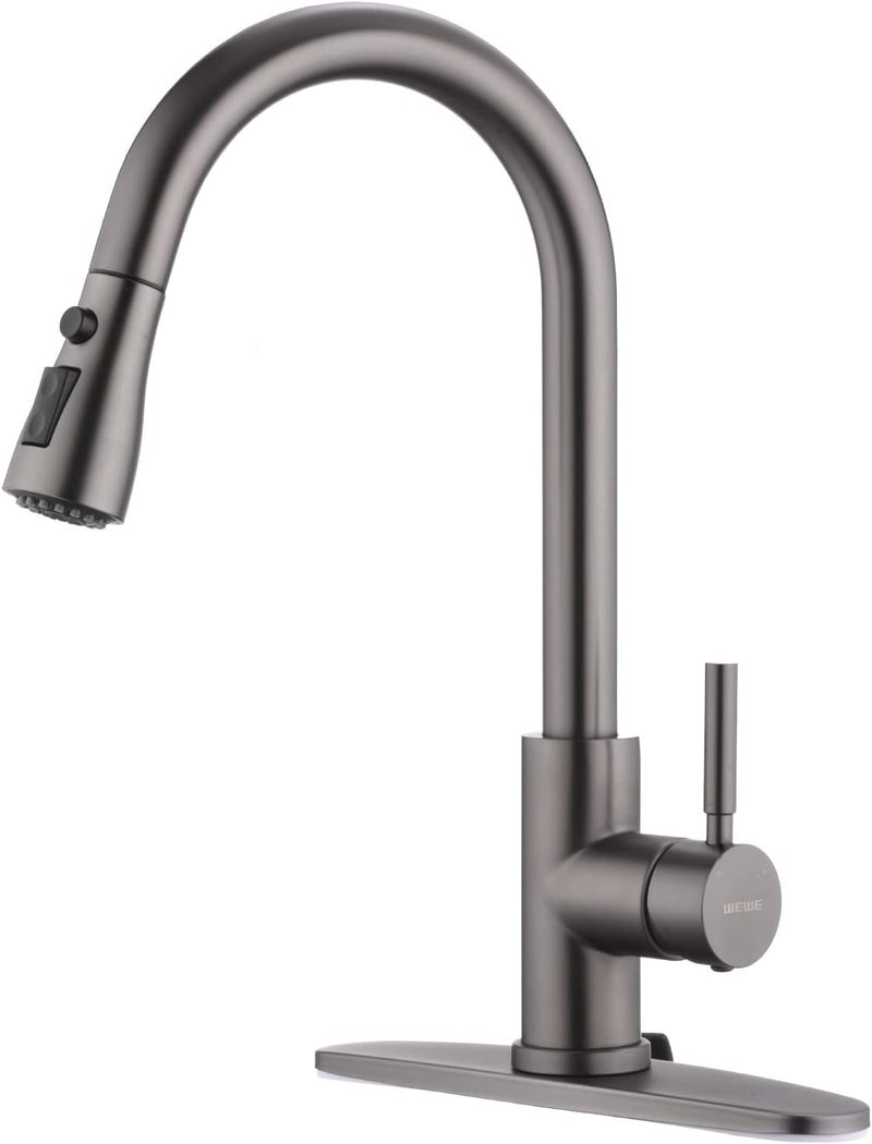 WEWE Black Stainless Kitchen Faucet with Pull Down Sprayer, Single Handle Commercial Modern RV Laundry Stainless Steel Sink Faucet for Rv Kitchen Bar - Image 1