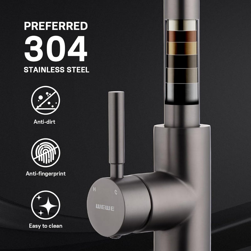 WEWE Black Stainless Kitchen Faucet with Pull Down Sprayer, Single Handle Commercial Modern RV Laundry Stainless Steel Sink Faucet for Rv Kitchen Bar - Image 4