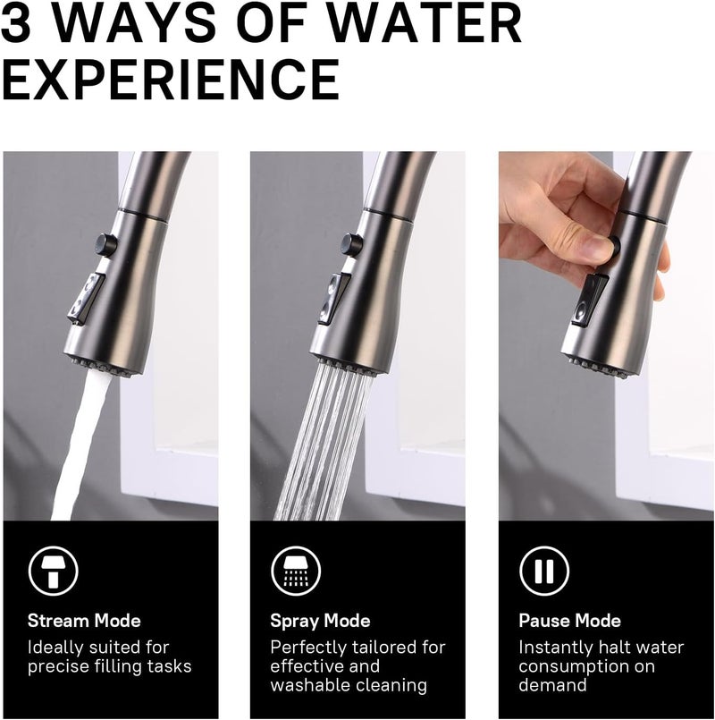 WEWE Black Stainless Kitchen Faucet with Pull Down Sprayer, Single Handle Commercial Modern RV Laundry Stainless Steel Sink Faucet for Rv Kitchen Bar - Image 5