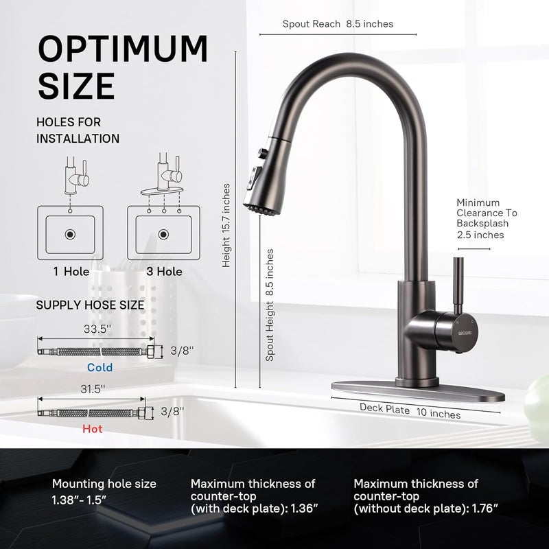 WEWE Black Stainless Kitchen Faucet with Pull Down Sprayer, Single Handle Commercial Modern RV Laundry Stainless Steel Sink Faucet for Rv Kitchen Bar - Image 2