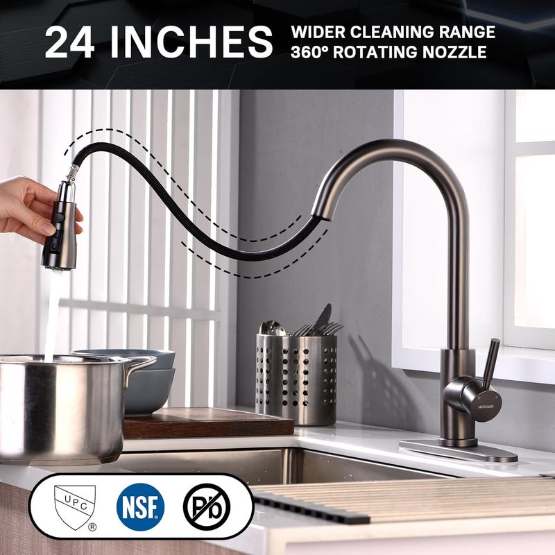 WEWE Black Stainless Kitchen Faucet with Pull Down Sprayer, Single Handle Commercial Modern RV Laundry Stainless Steel Sink Faucet for Rv Kitchen Bar - Image 3