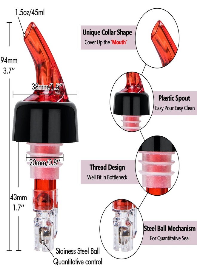 LINALL موزع زجاجات قياس أوتوماتيكي من لينال - عبوة من 12 قطعة، 1 أونصة (30 مل) موزع قياس سريع للمشروبات الروحية والنبيذ والكوكتيلات أدوات بار منزلية (أحمر 12 قطعة) - Image 2