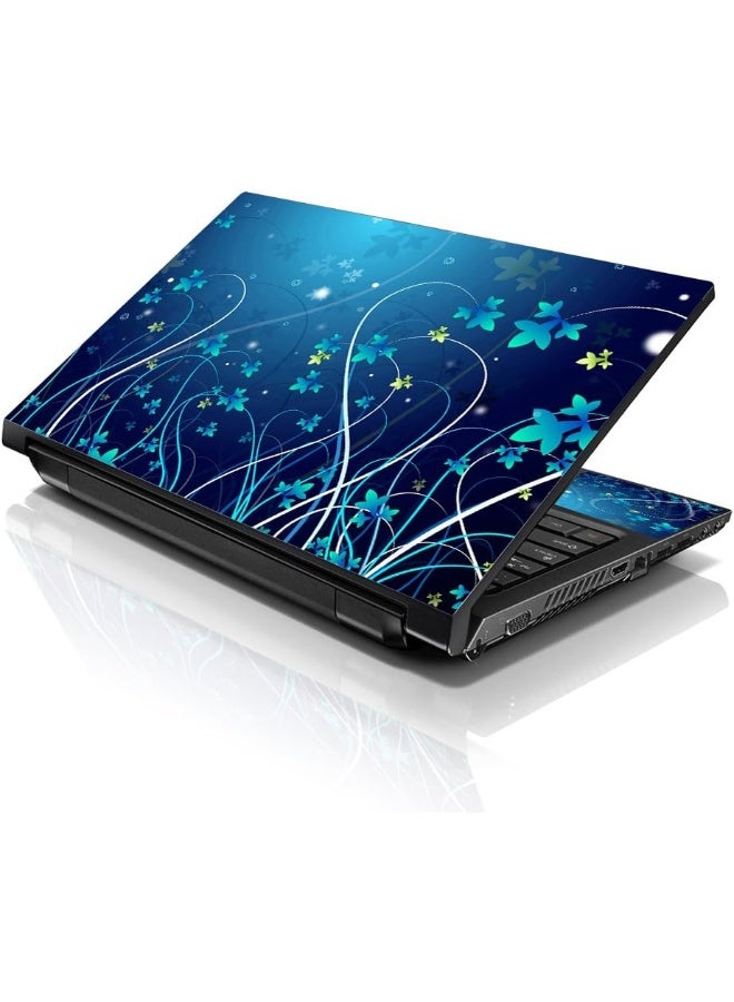 LSS Laptop 15 15.6 Skin Cover with Colorful Blue Floral Pattern for HP Dell Lenovo Apple Asus Acer Compaq - Fits 13.3" 14" 15.6" 16" (2 Wrist Pads Free) - Image 1