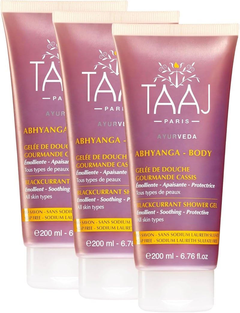 TAAJ Abhyanga Blackcurrant Shower Jelly AntiOxidant Virtues Gently Cleanses the Skin The skin is Delicately Perfumed Made in France Vegan CrueltyFree Set of 3x200ML