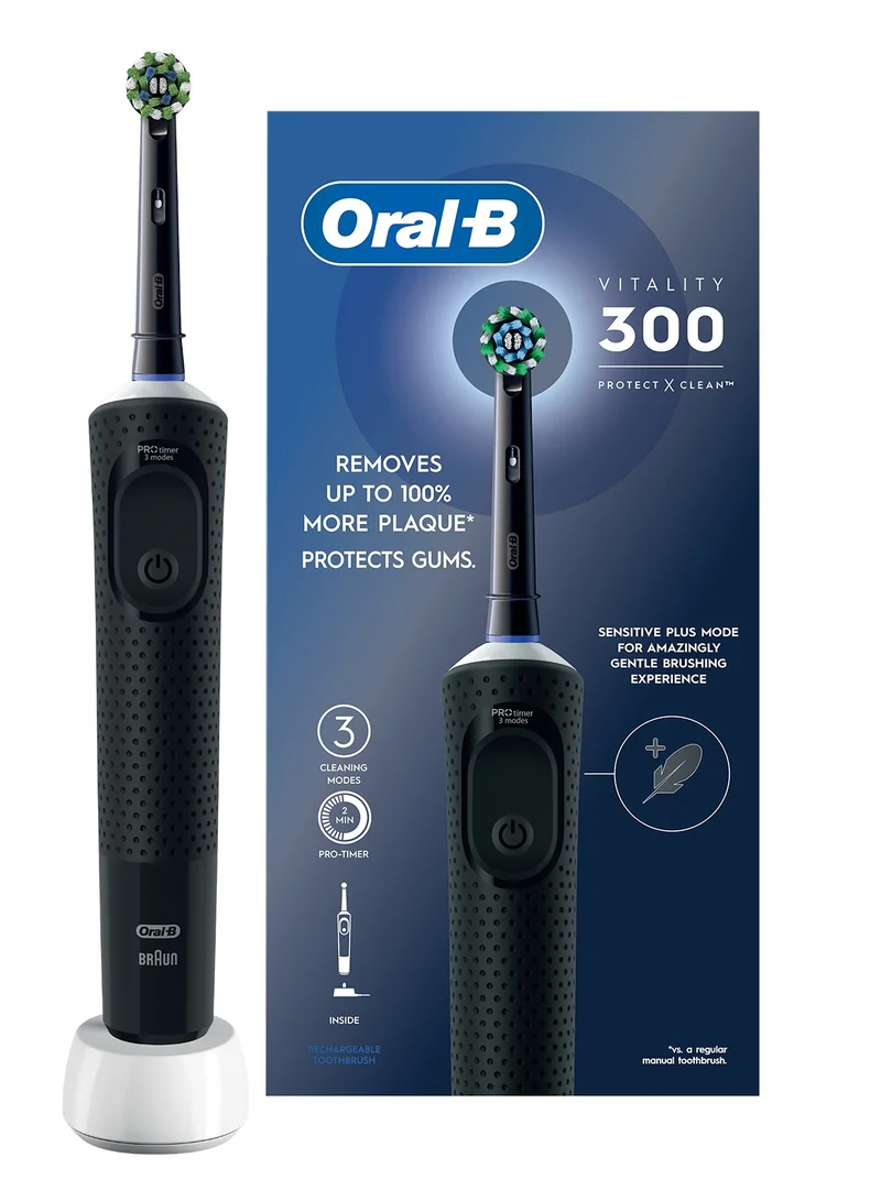 Oral-B Oral B Vitality 300 Rechargeable Toothbrush, 3 Cleaning Modes, Gentle Brushing, 2 Minutes Built in Timer - D103.413.3 Black