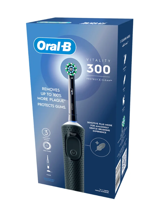 Oral-B Oral B Vitality 300 Rechargeable Toothbrush, 3 Cleaning Modes, Gentle Brushing, 2 Minutes Built in Timer - D103.413.3 Black