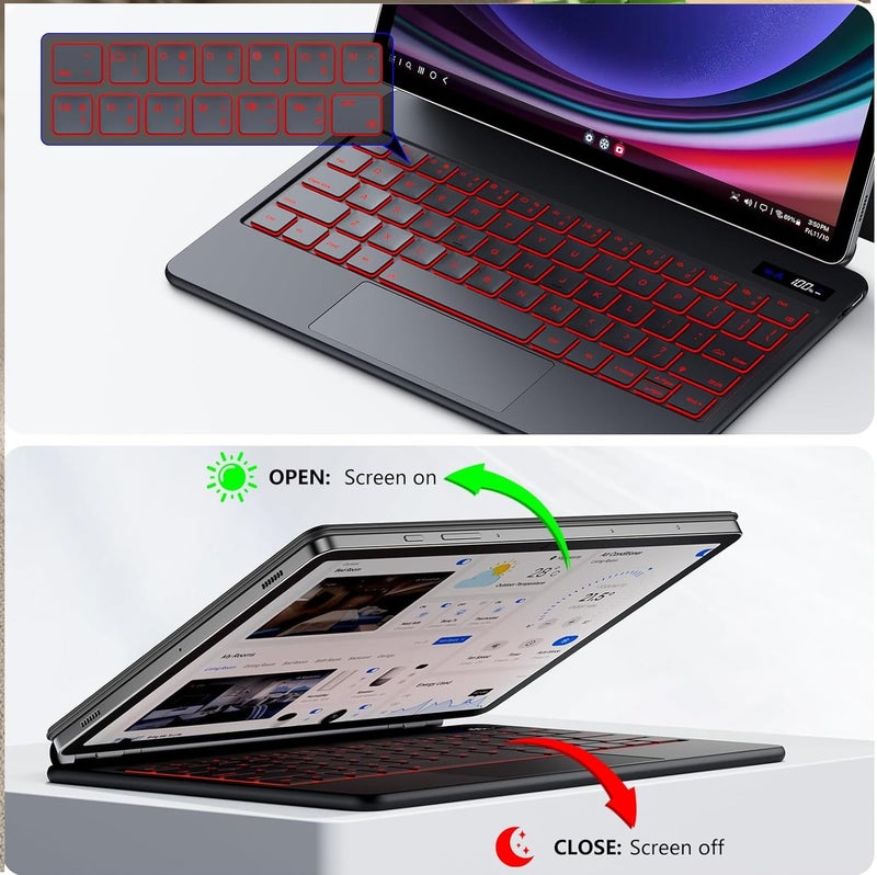 RTSY Magic Style Keyboard for Samsung Galaxy Tab S10 Plus, S10+, S9 Plus, S9+, S9 FE Plus, S8 Plus, S7 Plus (12.4 Inch) with 7-Colors Backlit & Multi Touch Trackpad, Floating Cantilever Design. LED - Image 5