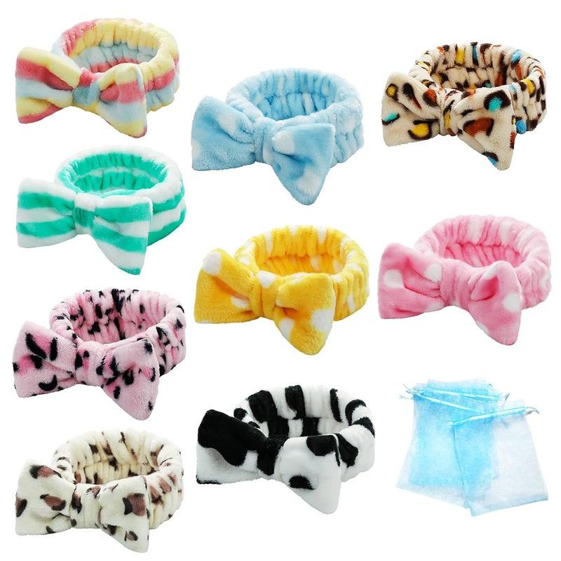 TDHDIKE TDHDIKE Spa Headband Bow Facial Makeup Headband9 PcsSoft Headband for Shower Washing Face Extra Add 5 Gift Bags Nice Gifts for Women Girls 