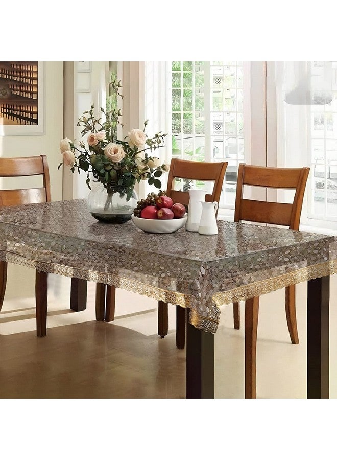 Kuber Industries Dining Table Cover | PVC Golden Lace Stone Print Table Cover | Dining Table Cover for Home D cor | Tablecloth for Dining Area | 60X90 | DTC | Transparent - Image 1