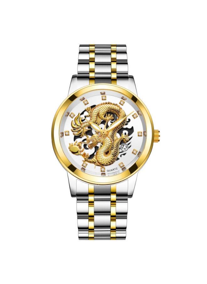 Generic Hot Fashion Calendar Men's Watch Men's Watch Steel Belt Non-mechanical Business Waterproof Square Diamond Chinese Dragon Watch 