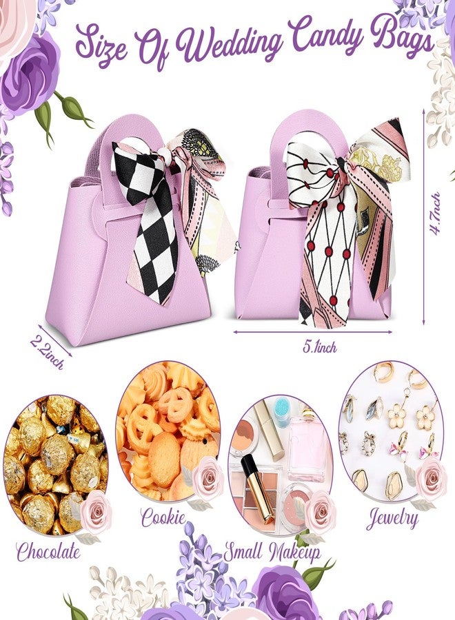 Abbylike 18 Pcs PU Leather Wedding Candy Bags with Ribbon Candy Bag with Handle Party Favor Bags Purse Party Favor Bags for Wedding Baby Showers Birthday(Purple) - Image 2