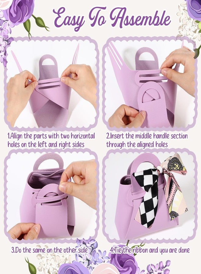 Abbylike 18 Pcs PU Leather Wedding Candy Bags with Ribbon Candy Bag with Handle Party Favor Bags Purse Party Favor Bags for Wedding Baby Showers Birthday(Purple) - Image 3