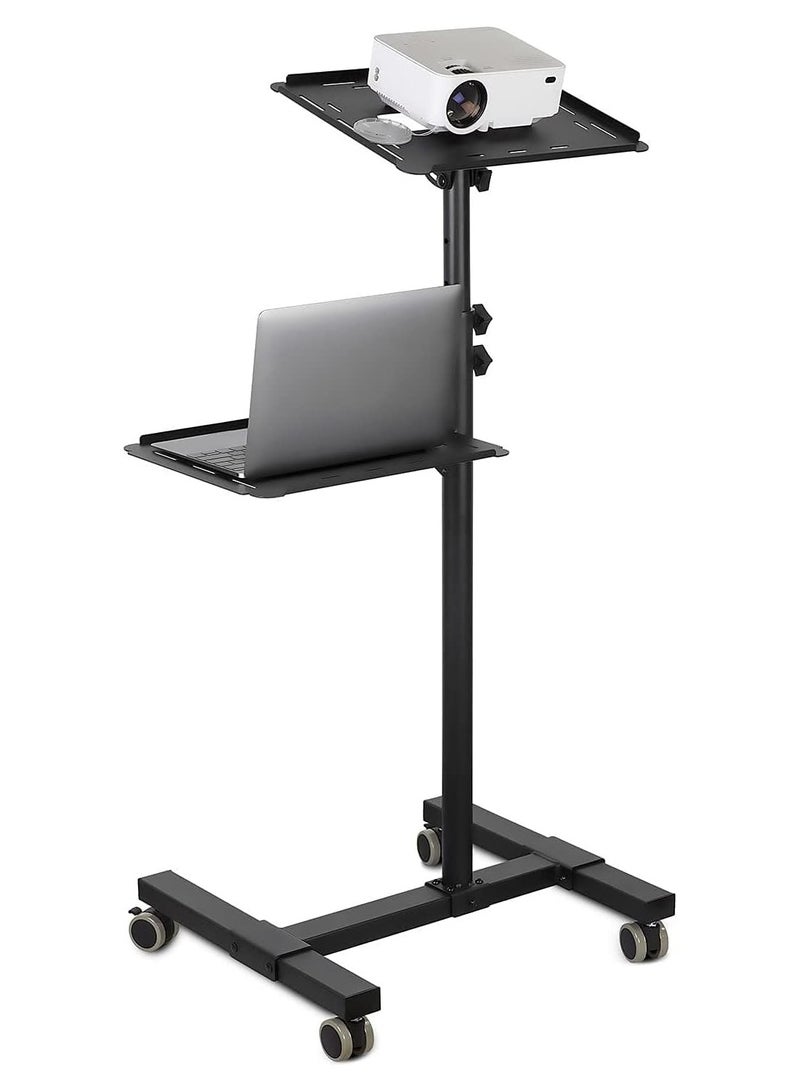 REBENUO Projector & Laptop Height Adjustable Trolley Mobile Projection Stand Black - Image 3