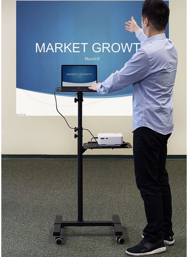 REBENUO Projector & Laptop Height Adjustable Trolley Mobile Projection Stand Black - Image 4
