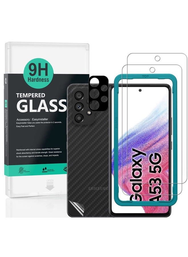 Ibywind [Pack of 2] Samsung Galaxy A53 5G Screen protector (6.5 Inch) with Camer lens protector and Back Carbon Fiber Film,Bubble-Free,9H Tempered Glass,Scratchproof,Easy to install - Image 1