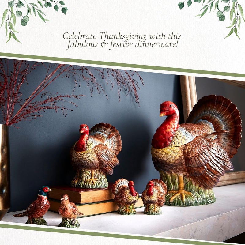 Spode وعاء شوربة على شكل ديك رومي سعة 96 أونصة من سبود - أدوات تقديم عيد الشكر - مركز طاولة كبير - وعاء تقديم مزخرف مع غطاء - وعاء شوربة للعشاء في عيد الشكر والوجبات الاحتفالية - Image 5