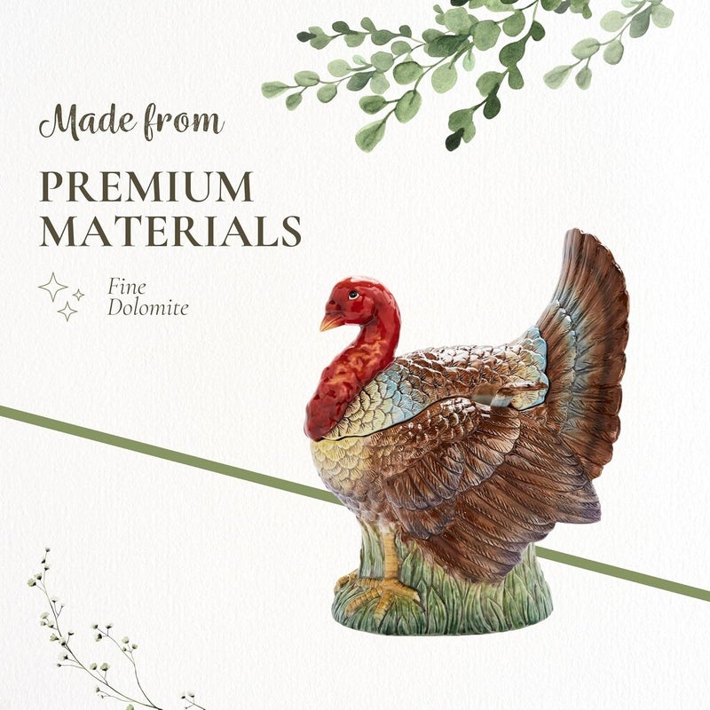 Spode وعاء شوربة على شكل ديك رومي سعة 96 أونصة من سبود - أدوات تقديم عيد الشكر - مركز طاولة كبير - وعاء تقديم مزخرف مع غطاء - وعاء شوربة للعشاء في عيد الشكر والوجبات الاحتفالية - Image 4