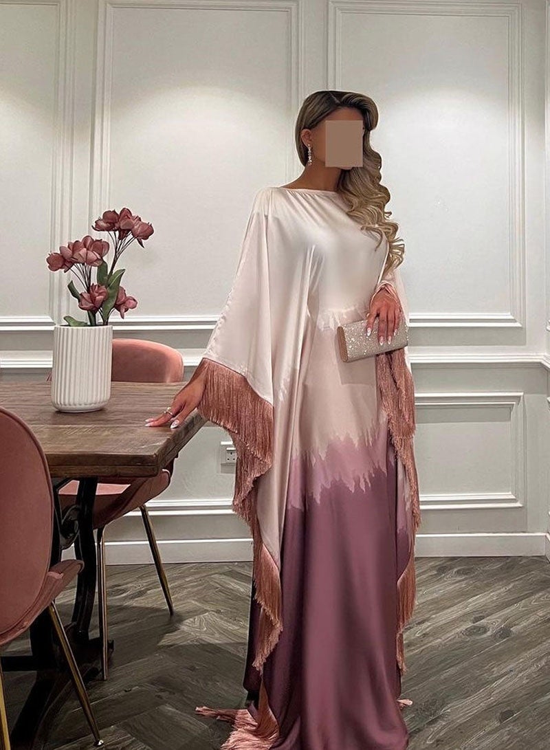 جيوان الملابسالساتان تدرج اللون الإسلامي المسلمالإناث Abaya فستان رمضان عيد الفطر الصيف الخفافيش الأكمام فستان طويل كفتان رداء رمضان - Image 1