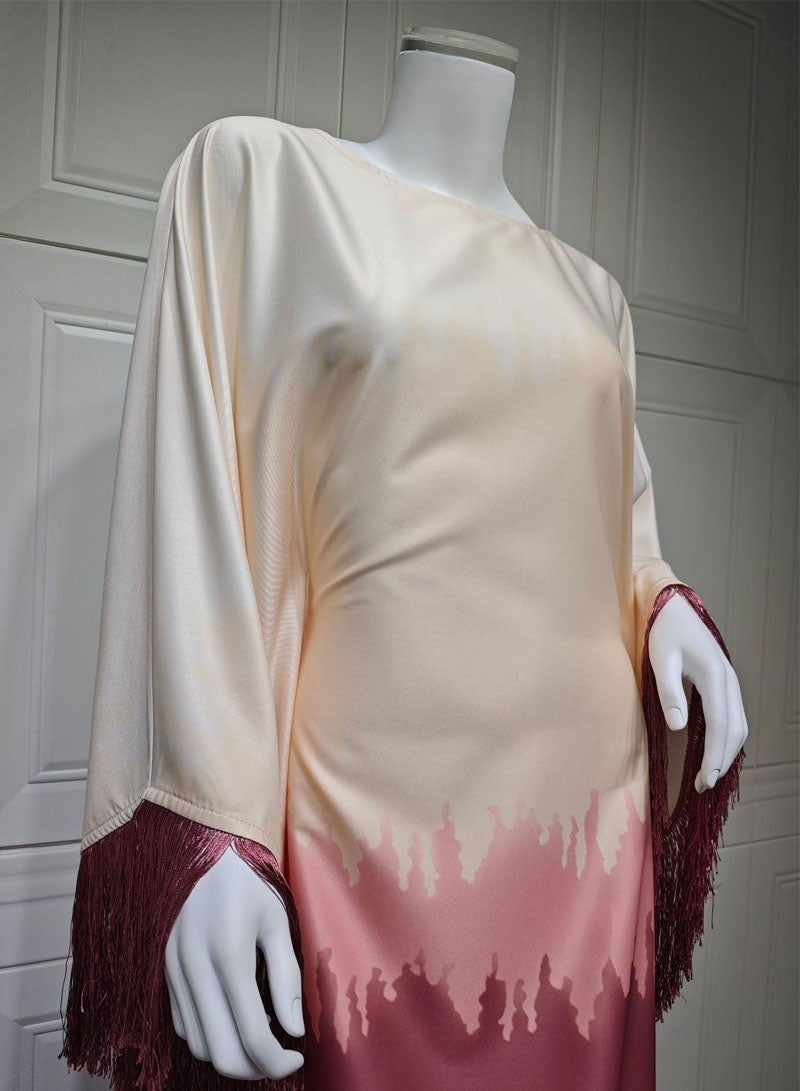 جيوان الملابسالساتان تدرج اللون الإسلامي المسلمالإناث Abaya فستان رمضان عيد الفطر الصيف الخفافيش الأكمام فستان طويل كفتان رداء رمضان - Image 5