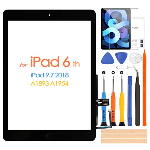 ARSSLY Digitizer for iPad 6 6th Gen 2018 9.7 A1954 A1893 Touchscreen for ipad6 6 th Touch Screen Replacement with Repair Tool &Tempered Glass Film (Black, with Home Button) - Image 1