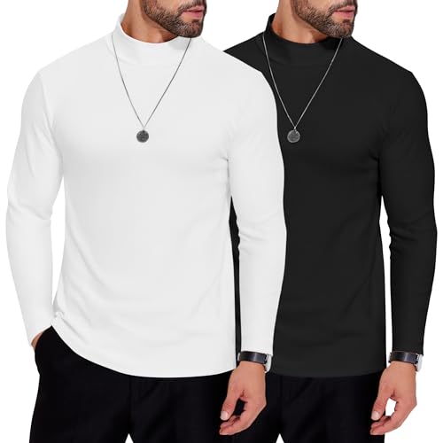 COOFANDY Mens Mock Neck Shirts 2 Pack Fleece Long Sleeve Basic Turtle Neck Shirt - Image 1