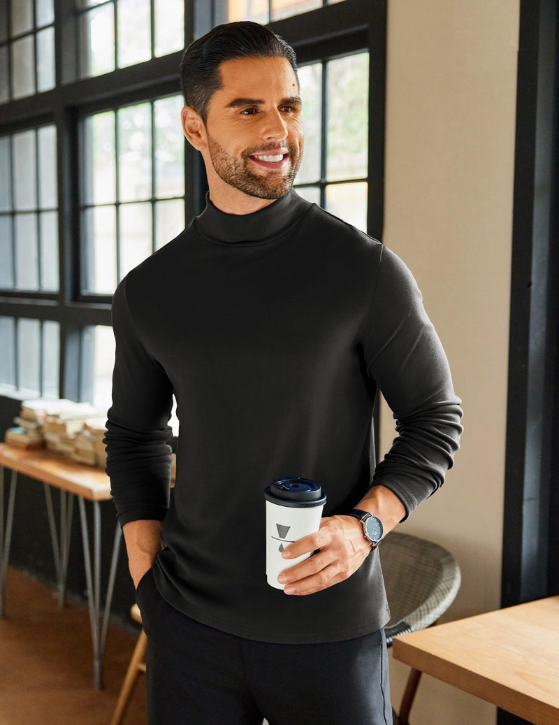 COOFANDY Mens Mock Neck Shirts 2 Pack Fleece Long Sleeve Basic Turtle Neck Shirt - Image 3
