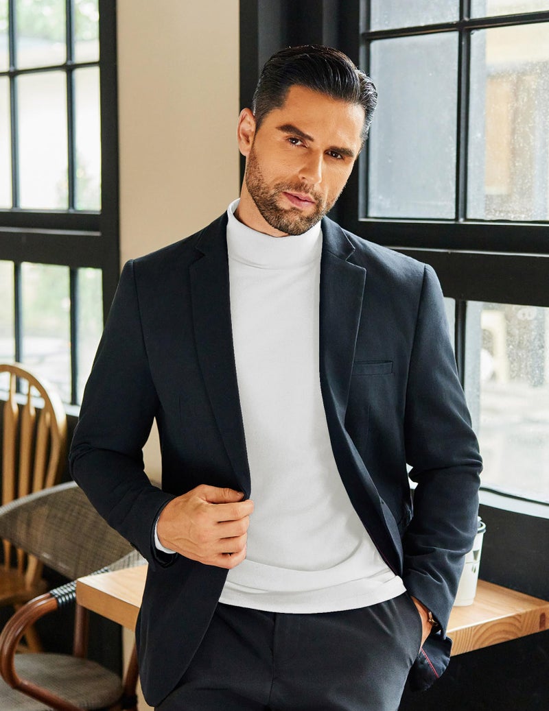 COOFANDY Mens Mock Neck Shirts 2 Pack Fleece Long Sleeve Basic Turtle Neck Shirt - Image 5