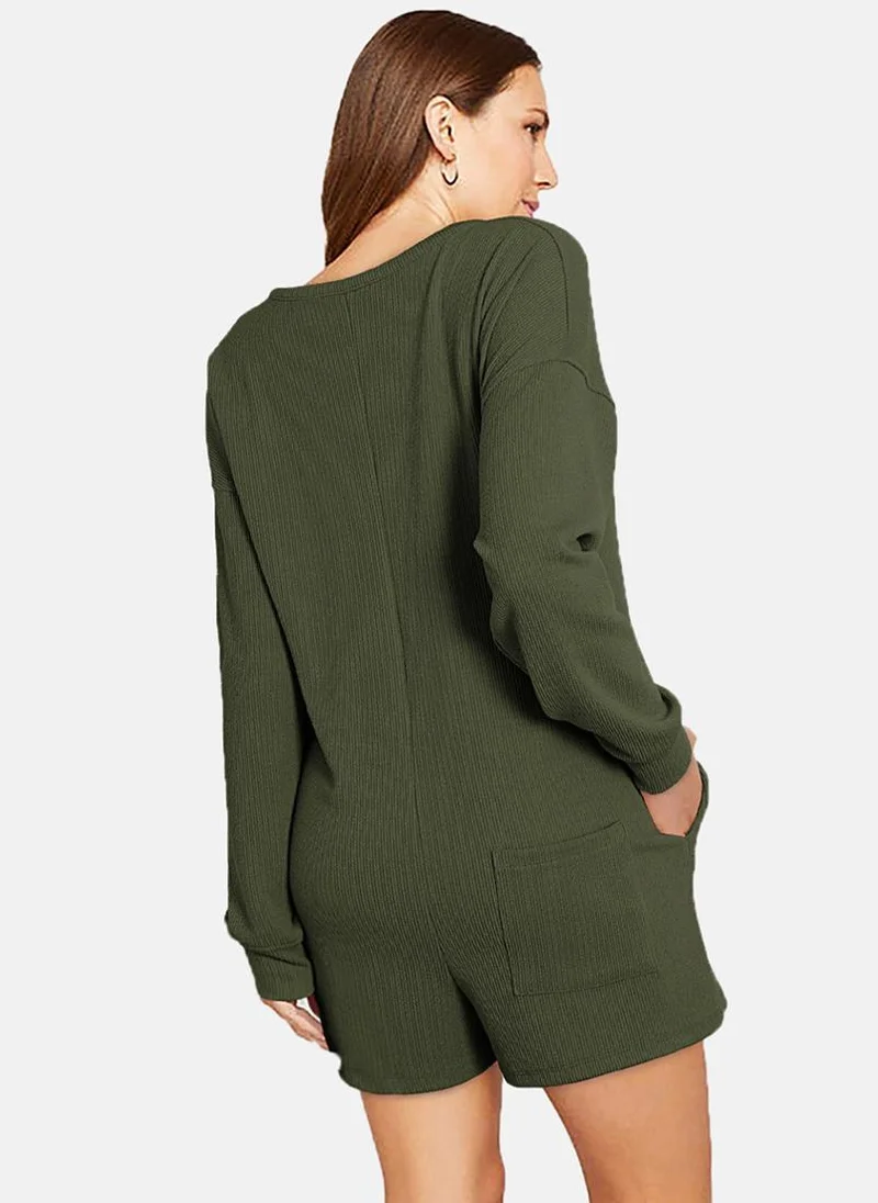 YUNIQEE Olive Green Full Sleeve Playsuit