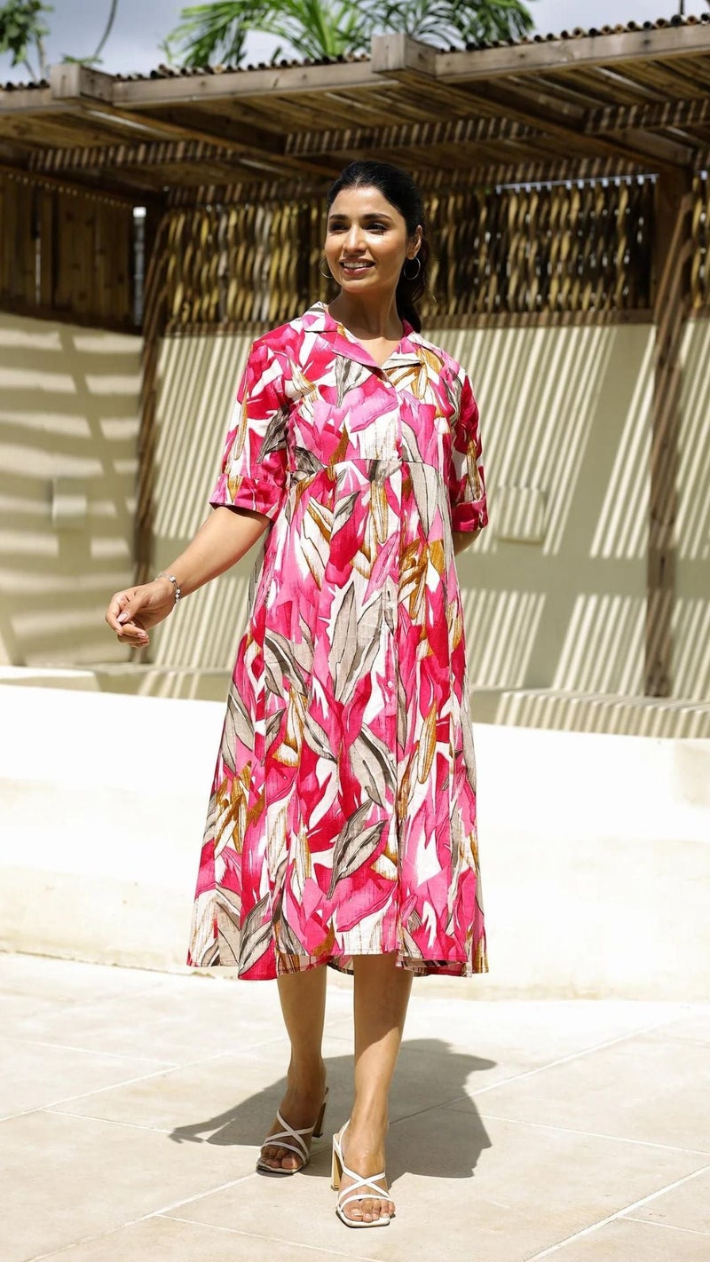 Label Flavia Pink Printed Fit & Flare Maxi Dress for Women - Image 1
