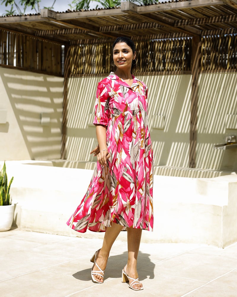 Label Flavia Pink Printed Fit & Flare Maxi Dress for Women - Image 4