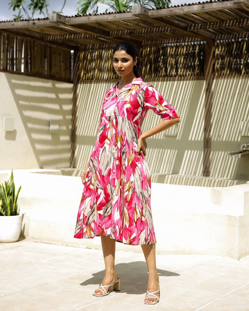 Label Flavia Pink Printed Fit & Flare Maxi Dress for Women - Image 3