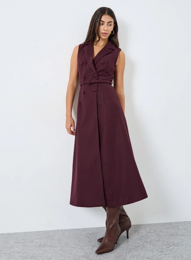 Styli Burgundy Sleeveless Blazer Midi Dress