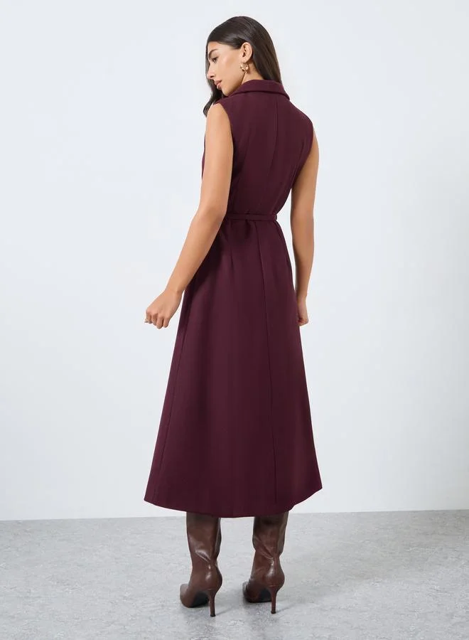 Styli Burgundy Sleeveless Blazer Midi Dress